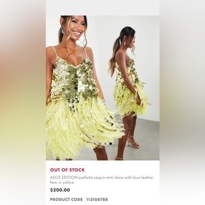 ASOS yellow feather and sequin dress